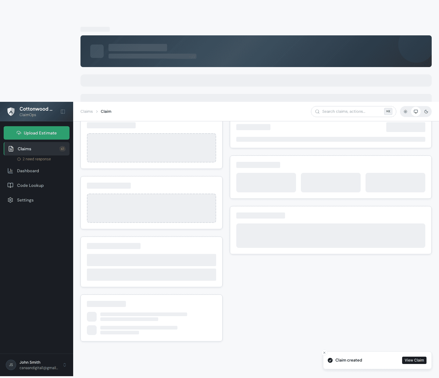 ClaimOps claim detail page showing the comparison tab with flagged line-item differences